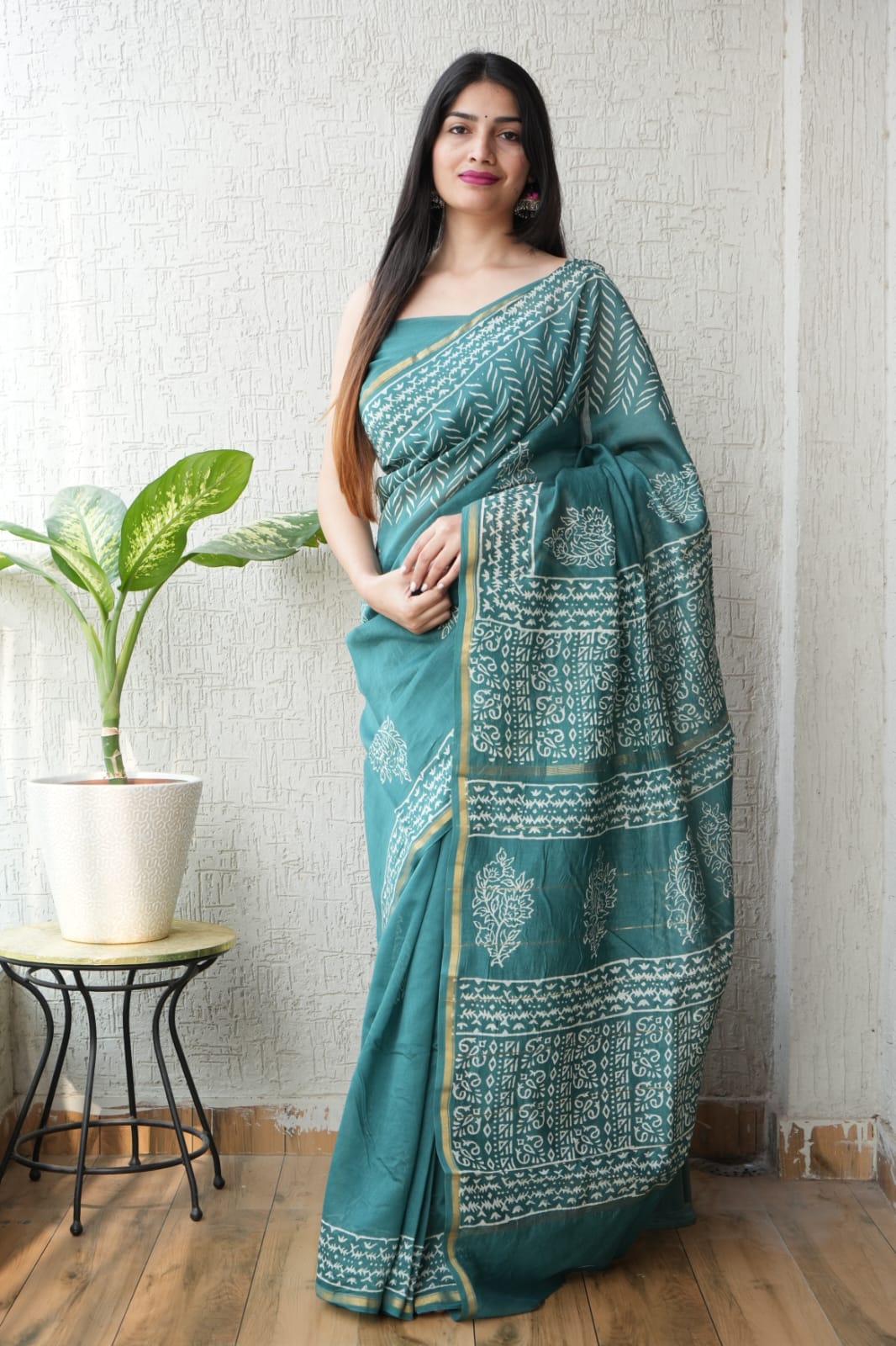 Bagru Hand Block Printed Chanderi Silk Saree with Blouse (CSS83)