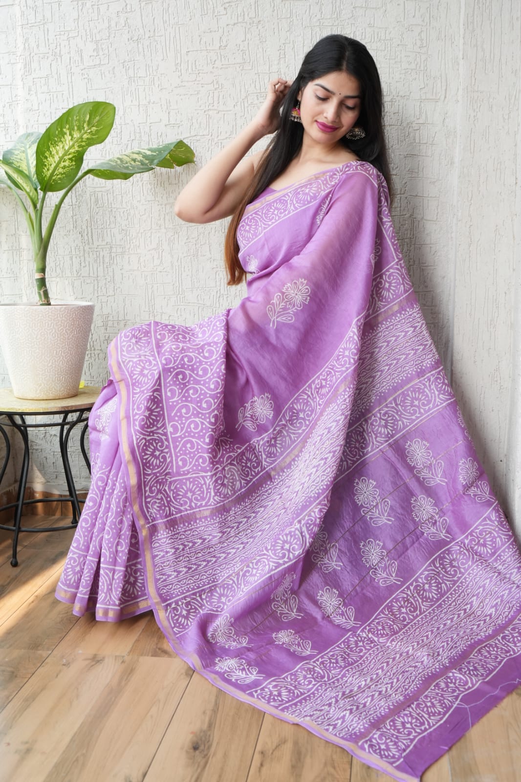 Bagru Hand Block Printed Chanderi Silk Saree with Blouse (CSS86)