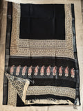 HAND BLOCK BLACK & WHITE PRINTED COTTON LINEN SAREE WITH BLOUSE  (LCS119)