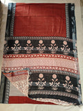 HAND BLOCK BLACK & WHITE PRINTED COTTON LINEN SAREE WITH BLOUSE  (LCS121)