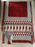 HAND BLOCK BLACK & WHITE PRINTED COTTON LINEN SAREE WITH BLOUSE  (LCS122)