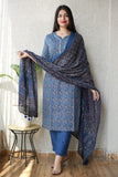 Ajrakh Printed "Stitched" Cotton Suits With Cotton Ajrakh Mulmul Dupatta (ASS2)