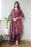 Ajrakh Printed "Stitched" Cotton Suits With Cotton Ajrakh Mulmul Dupatta (ASS5)