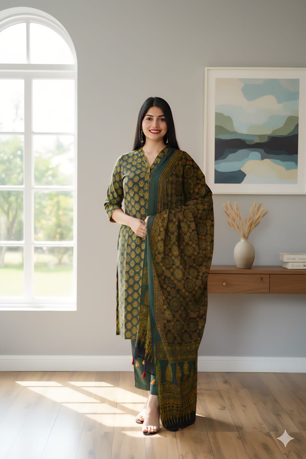 Ajrakh Printed "Stitched" Cotton Suits With Cotton Ajrakh Mulmul Dupatta (ASS13)