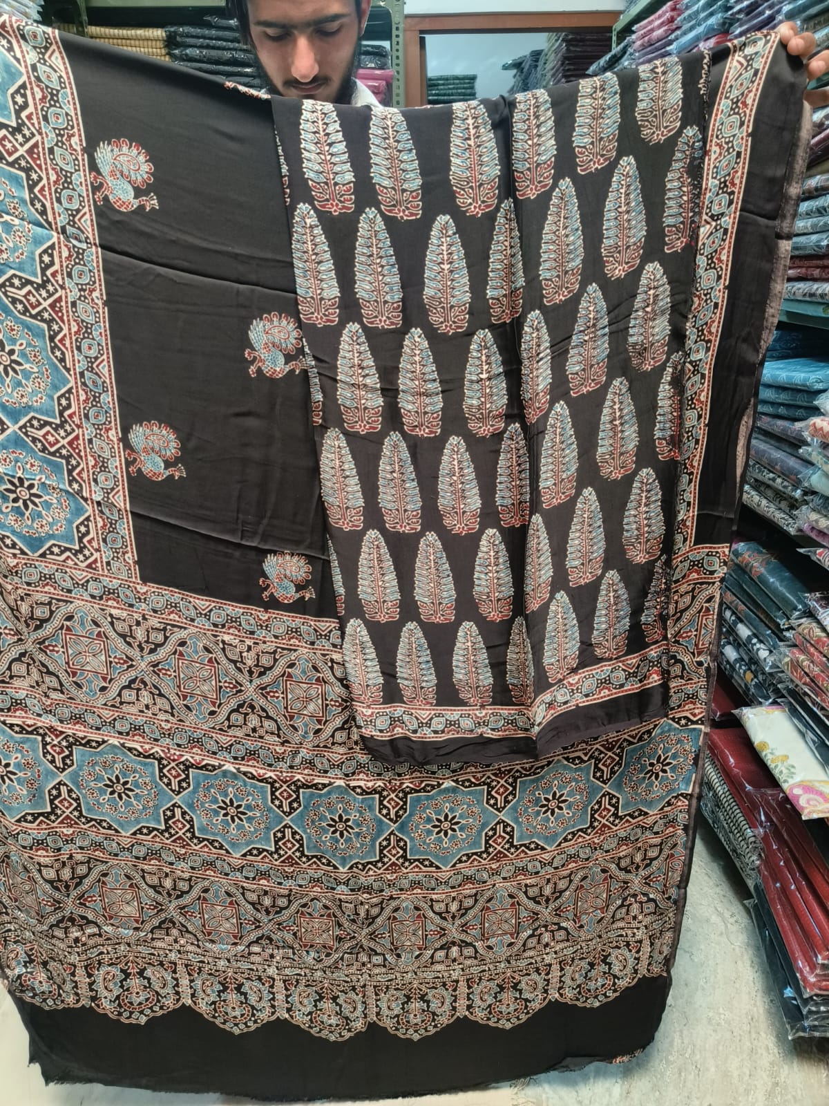 HAND BLOCK PRINTED AJRAKH MODAL SILK SAREE (CIG48)