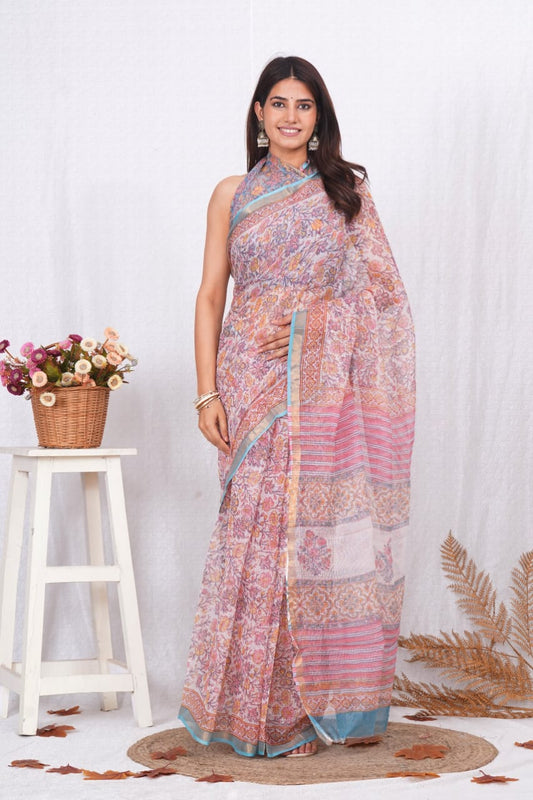 Bagru Hand Block Printed Chanderi Silk Saree with Blouse (CSS91)