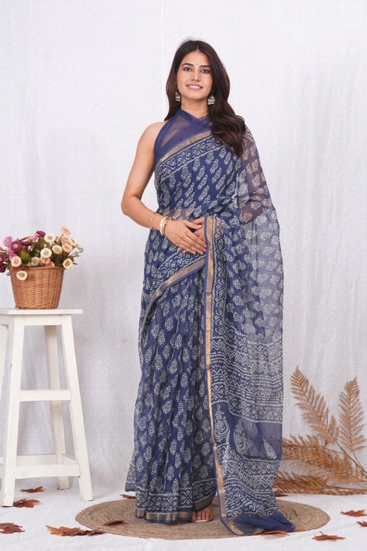Jaipuri Block Printed Cotton Kota Doriya Saree (CIS64)