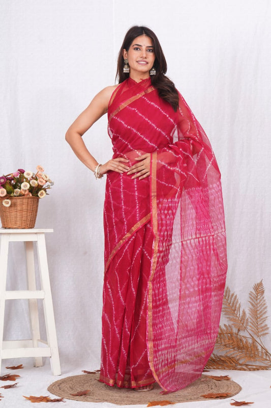 Bagru Hand Block Printed Chanderi Silk Saree with Blouse (CSS94)