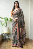 Bagru Hand Block Printed Chanderi Silk Saree with Blouse (CSS95)