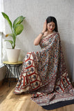 HAND BLOCK PRINTED AJRAKH MODAL SILK SAREE (CIG49)