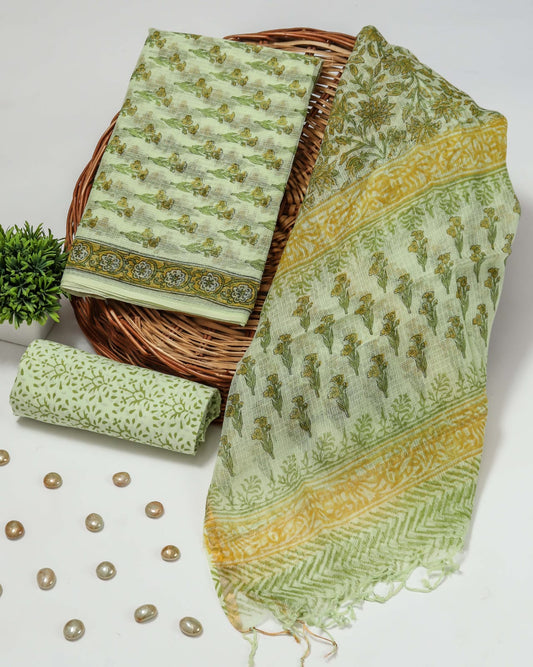 HAND BLOCK PRINTED KOTA DORIYA SUIT WITH KOTA DORIYA DUPPATA (FKS65)