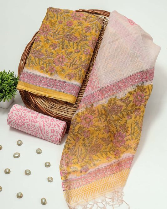 HAND BLOCK PRINTED KOTA DORIYA SUIT WITH KOTA DORIYA DUPPATA (FKS59)