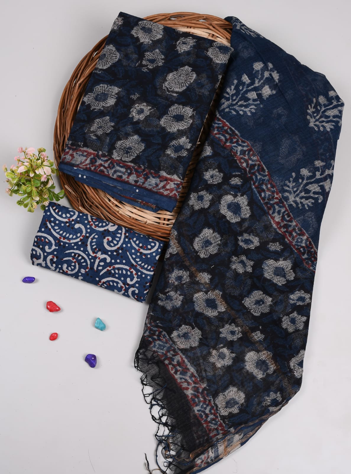 HAND BLOCK PRINTED KOTA DORIYA SUIT WITH KOTA DORIYA DUPPATA (FKS68)