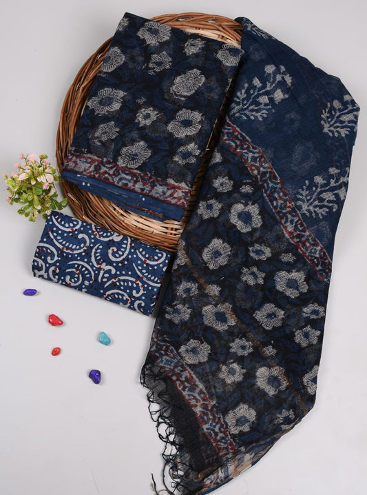 HAND BLOCK PRINTED KOTA DORIYA SUIT WITH KOTA DORIYA DUPPATA (FKS68)
