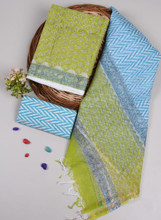 HAND BLOCK PRINTED KOTA DORIYA SUIT WITH KOTA DORIYA DUPPATA (FKS73)