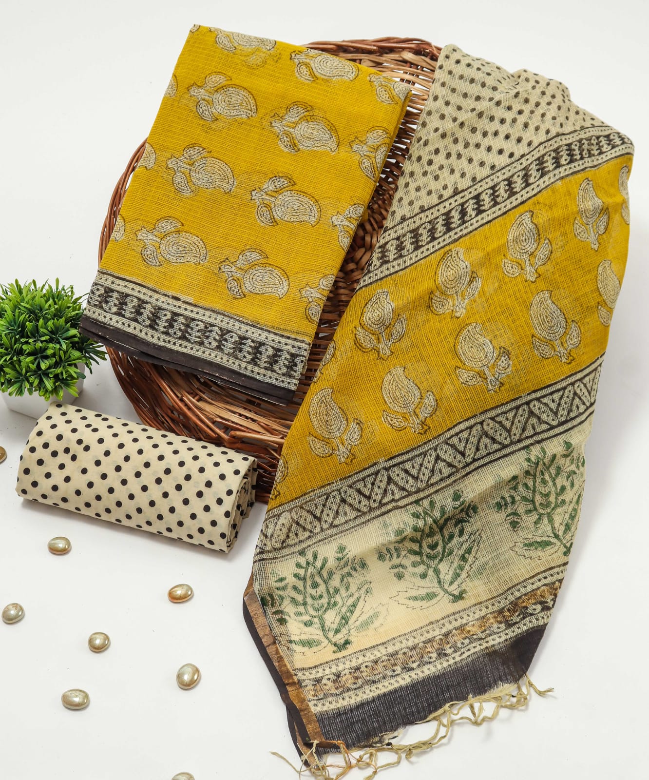 HAND BLOCK PRINTED KOTA DORIYA SUIT WITH KOTA DORIYA DUPPATA (FKS80)
