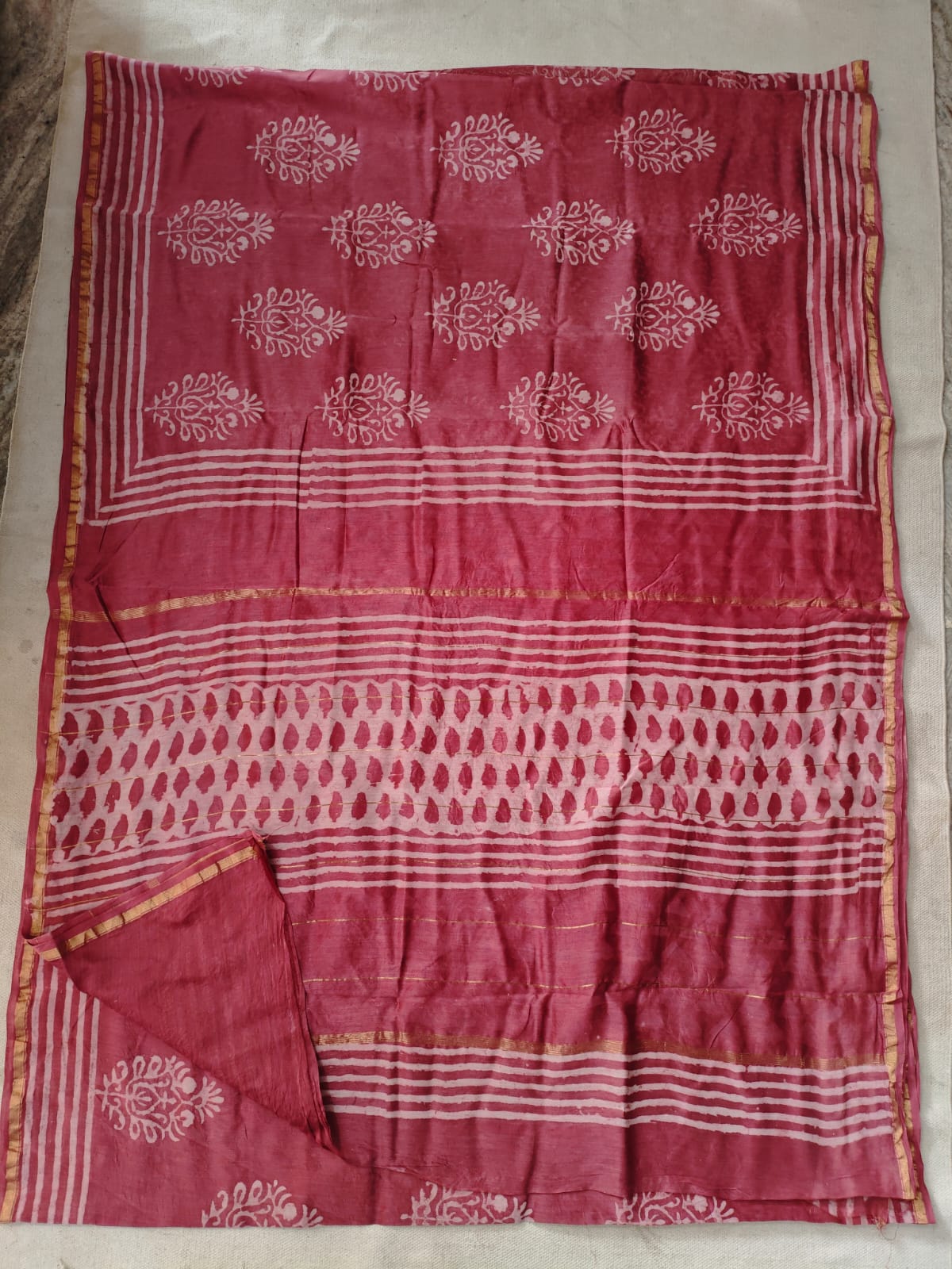 Bagru Hand Block Printed Chanderi Silk Saree with Blouse (CSS100)