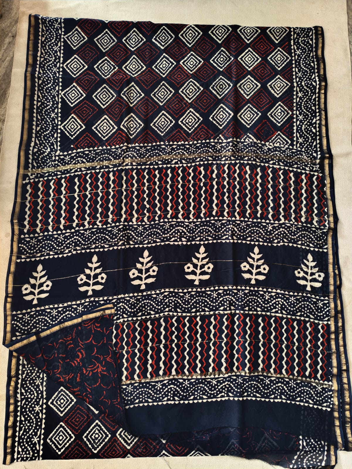 Bagru Hand Block Printed Chanderi Silk Saree with Blouse (CSS101)