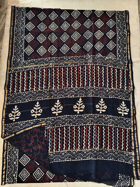 Bagru Hand Block Printed Chanderi Silk Saree with Blouse (CSS101)