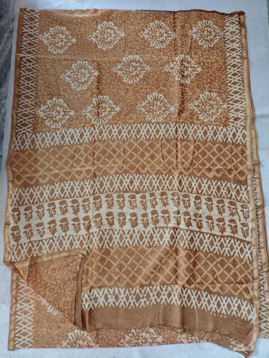 Bagru Hand Block Printed Chanderi Silk Saree with Blouse (CSS103)