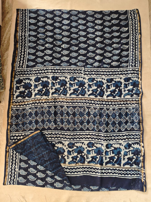 Bagru Hand Block Printed Chanderi Silk Saree with Blouse (CSS104)