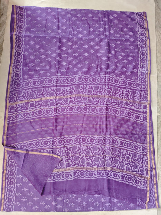 Bagru Hand Block Printed Chanderi Silk Saree with Blouse (CSS105)