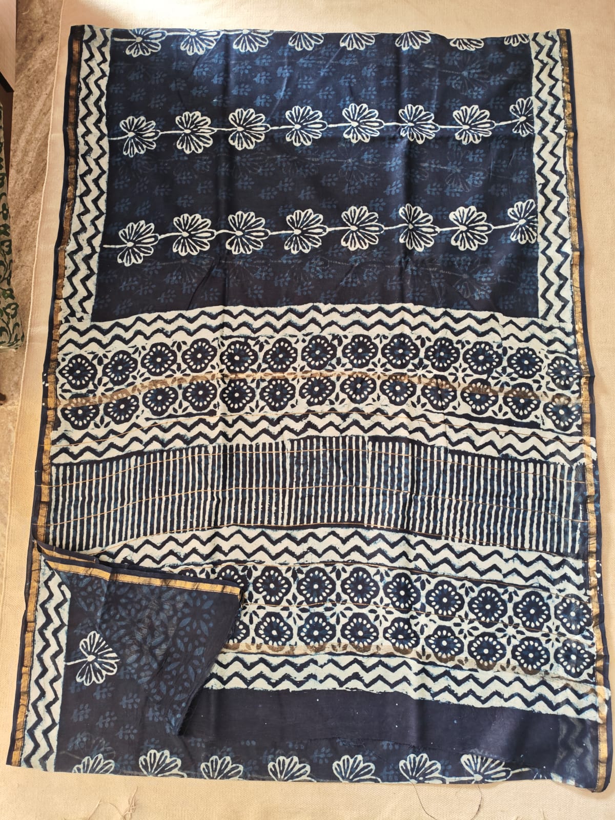 Bagru Hand Block Printed Chanderi Silk Saree with Blouse (CSS107)