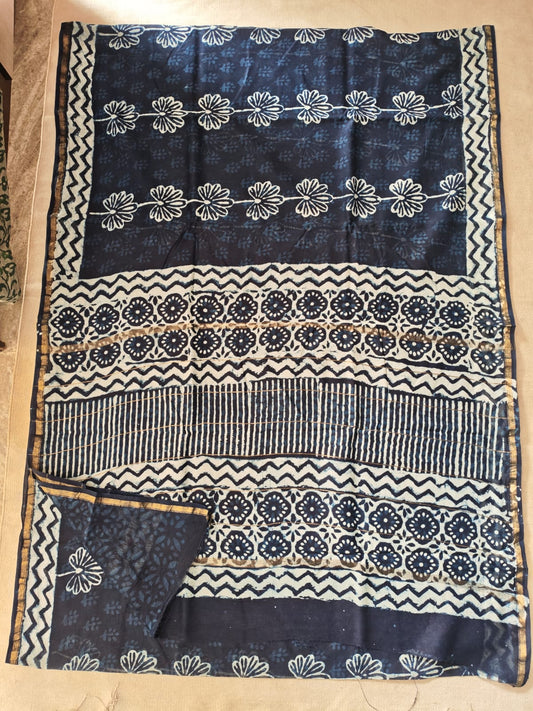 Bagru Hand Block Printed Chanderi Silk Saree with Blouse (CSS107)