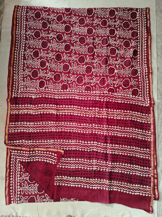 Bagru Hand Block Printed Chanderi Silk Saree with Blouse (CSS108)