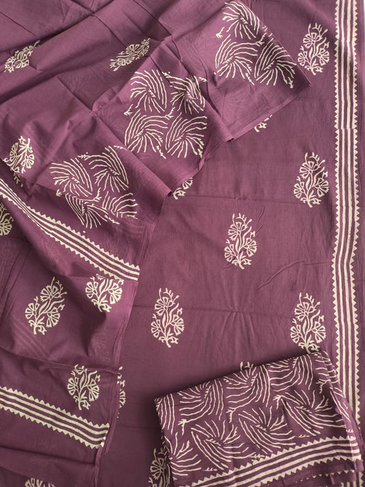 HAND BLOCK PRINTED COTTON 3-PIS SUIT WITH MULMUL DUPPATA (CMS21)