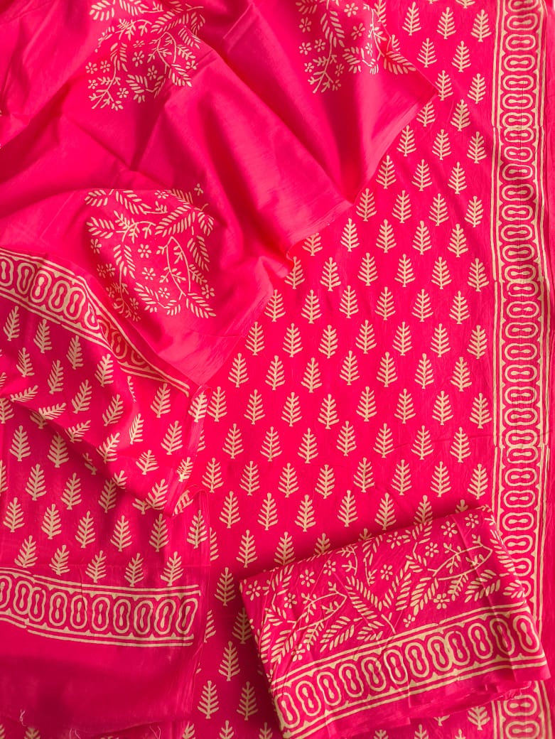 HAND BLOCK PRINTED COTTON 3-PIS SUIT WITH MULMUL DUPPATA (CMS29)