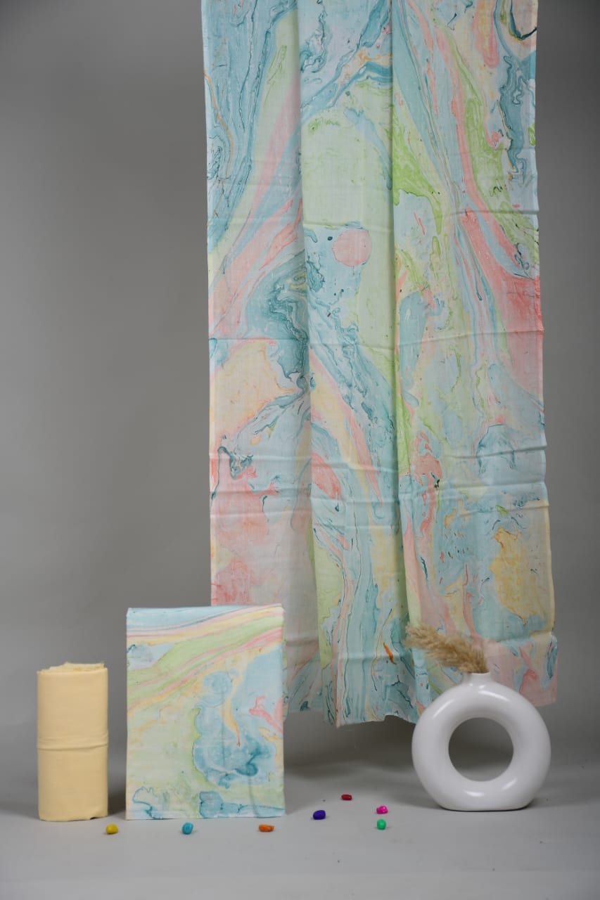 HAND BLOCK PRINTED COTTON 3-PIS SUIT WITH MULMUL DUPPATA (CMS47)