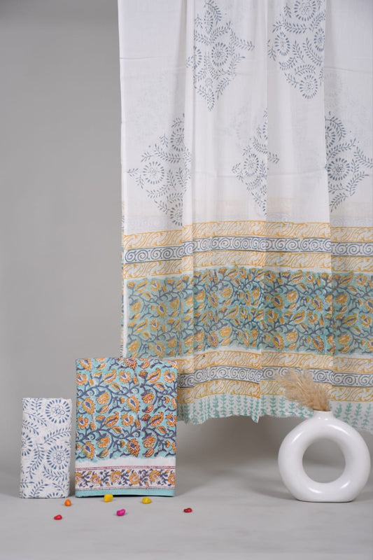 HAND BLOCK PRINTED COTTON 3-PIS SUIT WITH MULMUL DUPPATA (CMS60)