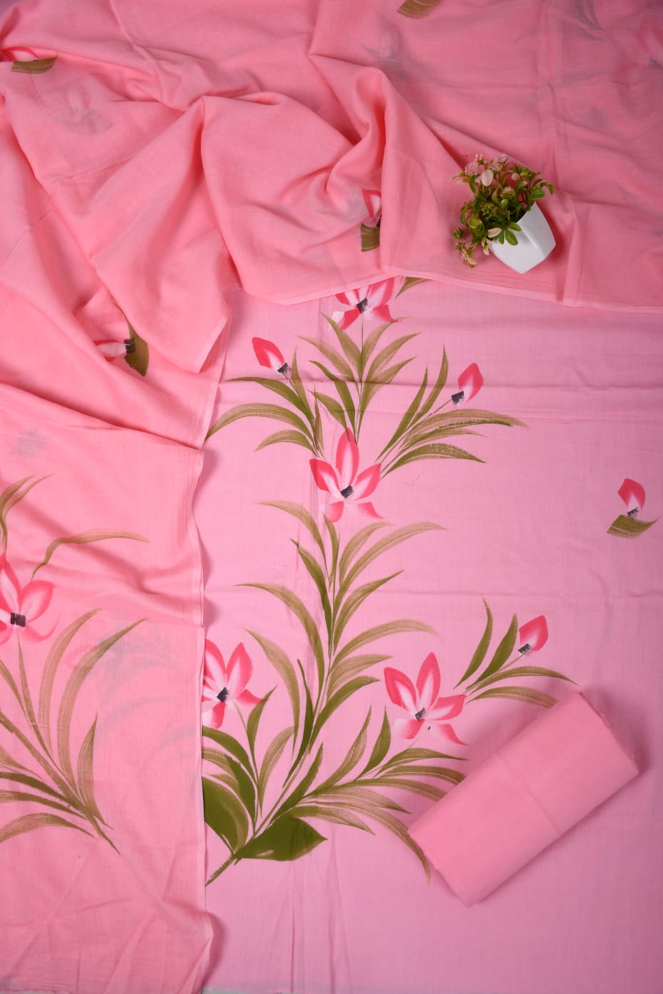 HAND BLOCK PRINTED COTTON 3-PIS SUIT WITH MULMUL DUPPATA (CMS66)