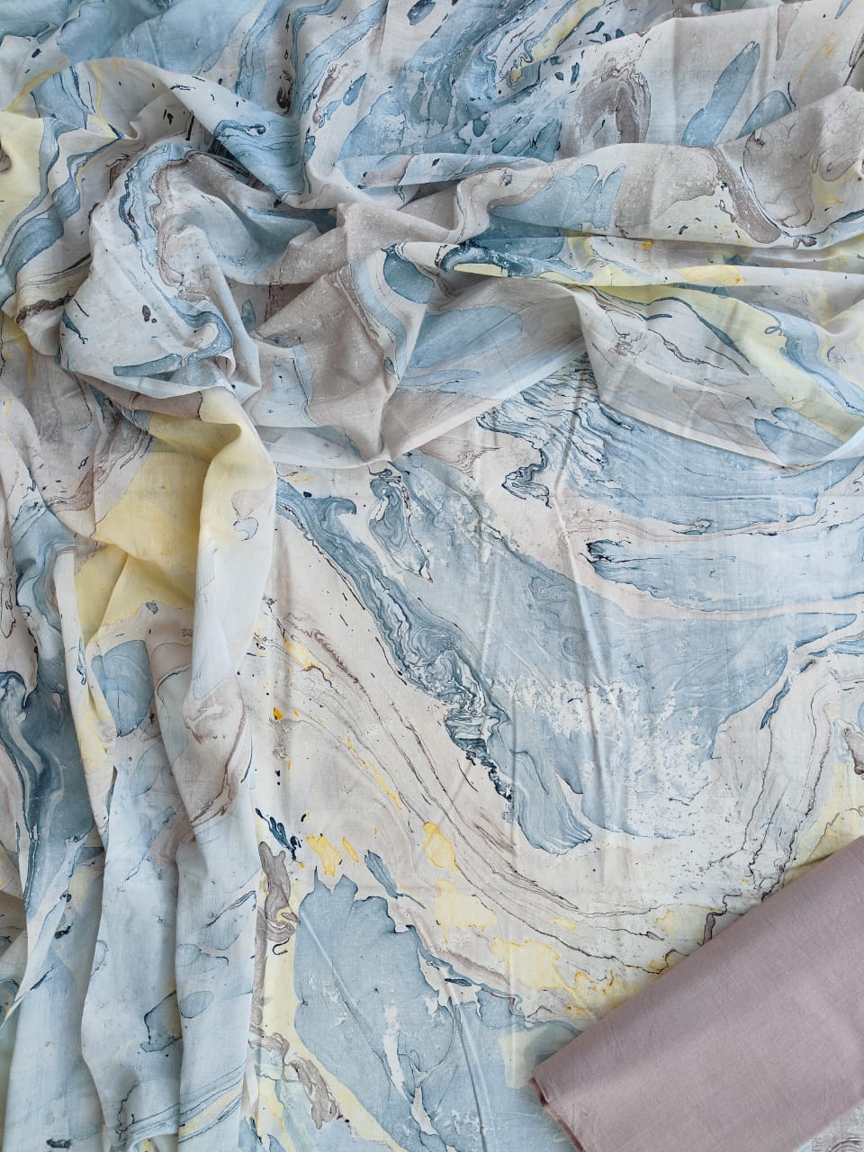 HAND BLOCK PRINTED COTTON 3-PIS SUIT WITH MULMUL DUPPATA (CMS67)