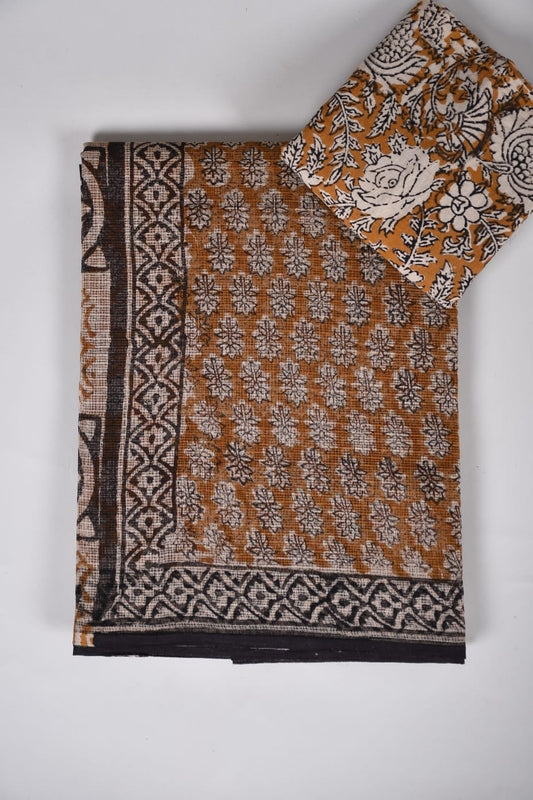 HAND BLOCK BAGRU PRINTED KOTA DORIYA SAREE WITH MULMUL BLOUSE (KDS79)
