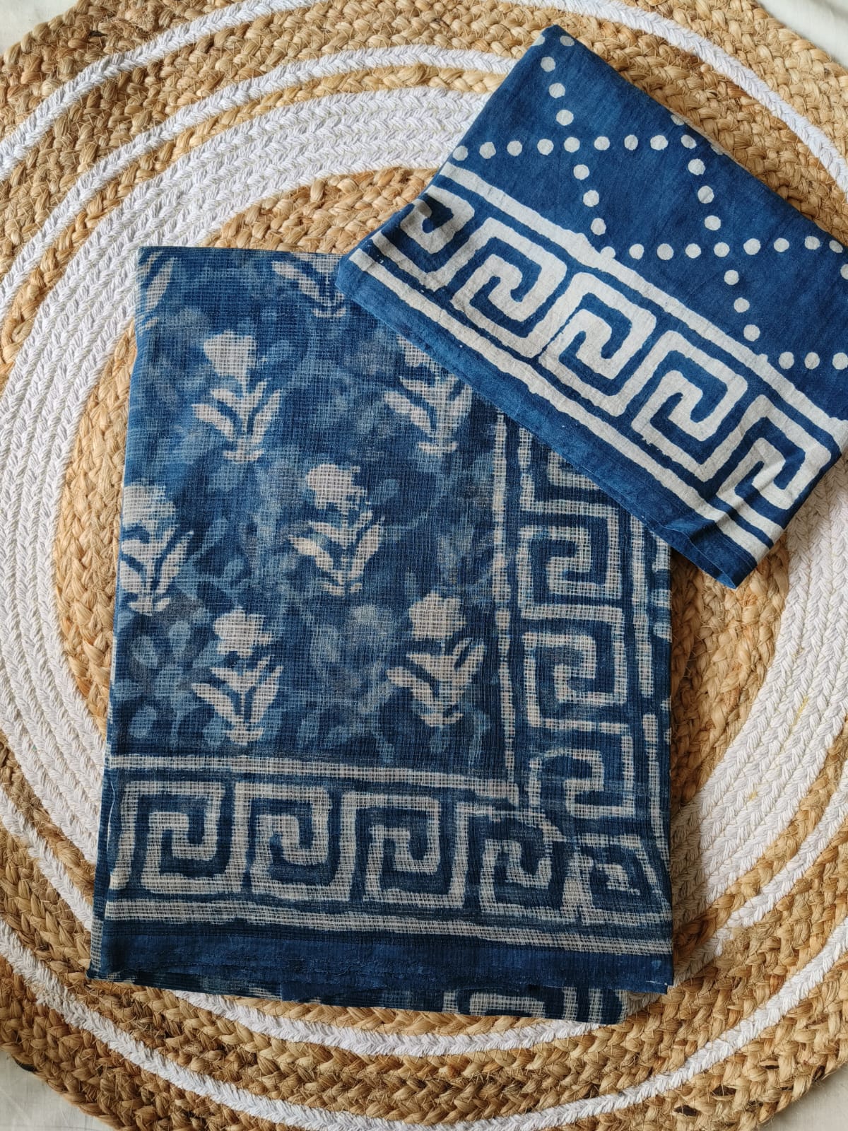 HAND BLOCK BAGRU PRINTED KOTA DORIYA SAREE WITH MULMUL BLOUSE (KDS86)