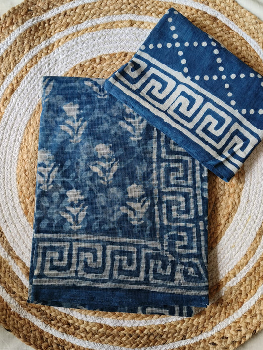 HAND BLOCK BAGRU PRINTED KOTA DORIYA SAREE WITH MULMUL BLOUSE (KDS86)