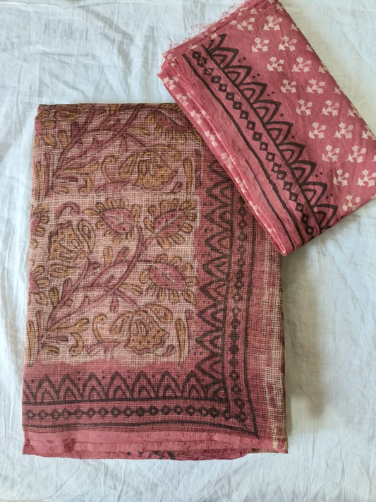 HAND BLOCK BAGRU PRINTED KOTA DORIYA SAREE WITH MULMUL BLOUSE (KDS87)