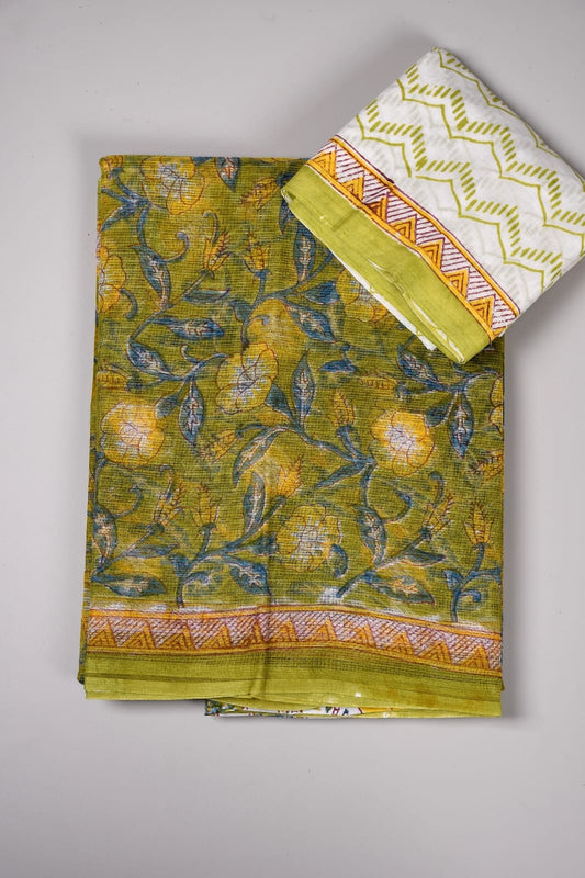HAND BLOCK BAGRU PRINTED KOTA DORIYA SAREE WITH MULMUL BLOUSE (KDS89)