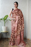 AJRAKH PRINTED PURE DOLA SILK SAREE WITH BLOUSE (MS33)