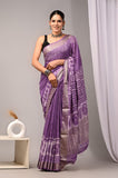 HAND BLOCK BAGRU PRINTED ART SILK CHANDERI SAREE WITH BLOUSE  (CIH35)