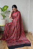 HAND BLOCK PRINTED AJRAKH MODAL SILK SAREE (CIG53)