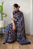 HAND BLOCK PRINTED AJRAKH MODAL SILK SAREE (CIG54)