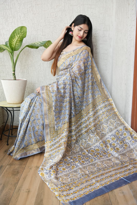 Jaipuri Hand Block Bagru Printed Maheshwari Silk Saree With Blouse (MSS130)
