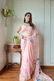 Hand Brush Painted Chiffon Saree with Blouse ( CIA21)