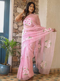 Hand Brush Painted Chiffon Saree with Blouse ( CIA36)