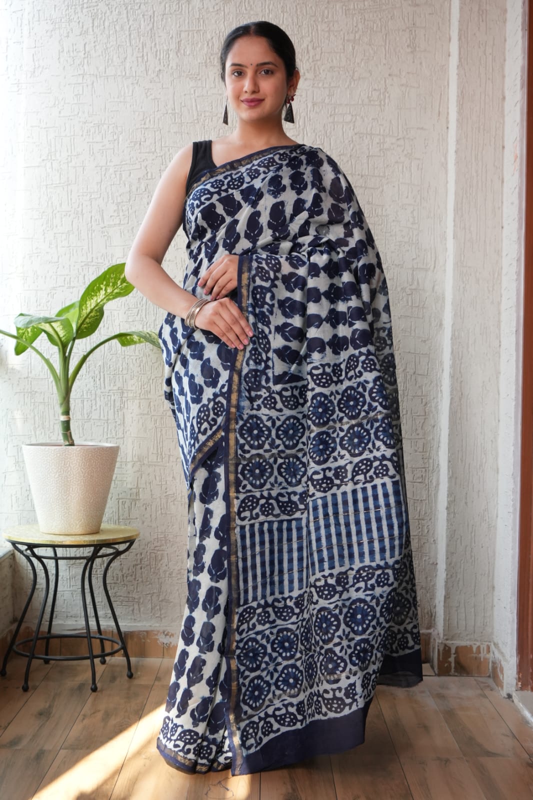 Bagru Hand Block Printed Chanderi Silk Saree with Blouse (CSS99)