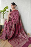 AJRAKH PRINTED PURE DOLA SILK SAREE WITH BLOUSE (MS38)