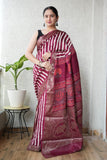 AJRAKH PRINTED PURE DOLA SILK SAREE WITH BLOUSE (MS40)